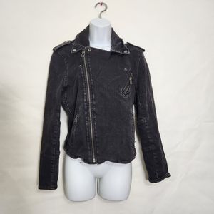 Smoke Gray Asymmetrical Zippered Jean Jacket